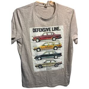 Bella Canvas Volvo Defensive Line Graphic Tee Shirt Large Gray Unisex Crew Neck